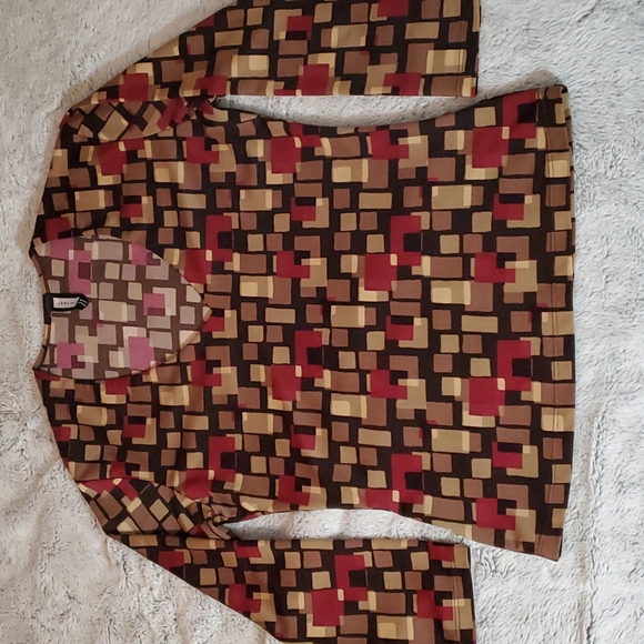 FOREVER 21 Black w/Geo Block Print Blouse - 3/4 Sleeves- Fitted-Stretch-EC- Sz S - Picture 7 of 14